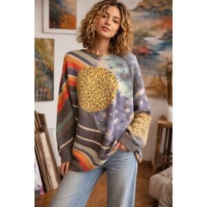 Oversized Celestial Leopard Sweater | Abstract Art Statement Pullover One Size